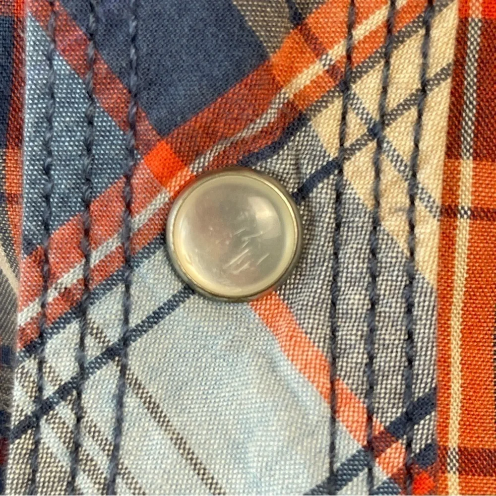 True Religion Men's Plaid Western Shirt Pearl Snap Buttons Blue size Sm Casual
